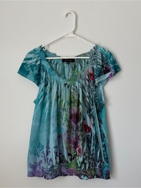 B.L.E.U. Floral Boho Rhinestone Top
